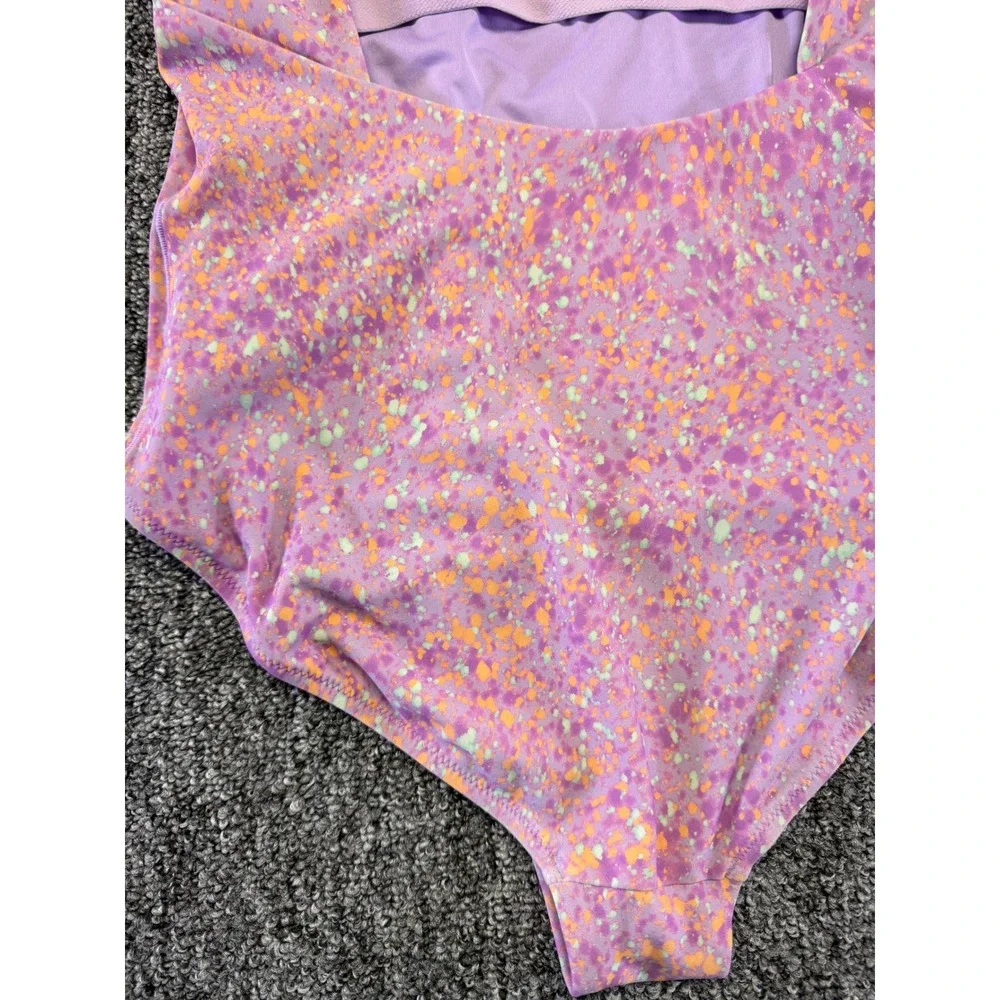 Athleta Girl 12 Purple Splatter One Piece Adjustable Straps Shelf Bra
